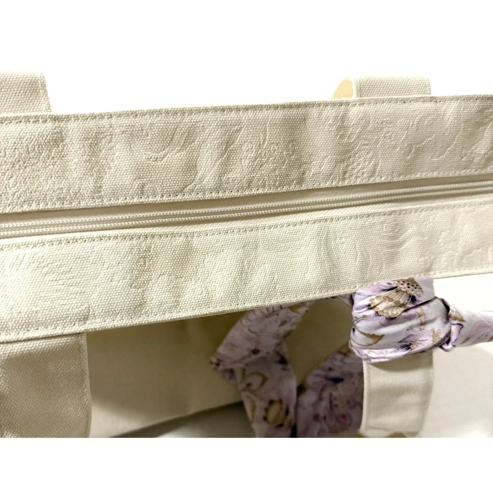 Victoria's Secret Tote Bag Limited Edition Floral Embossed White Cream & Scarf